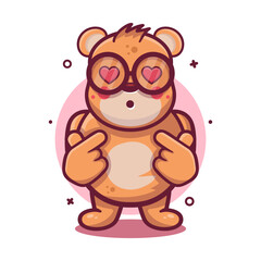 kawaii bear animal character mascot with love sign hand gesture isolated cartoon