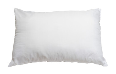 White pillow without case after guest's use at hotel or resort room isolated on white background with clipping path.  Concept of comfortable and happy sleep in daily life