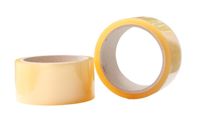 Two brown transparent tape in stack isolated on white background with clipping path.