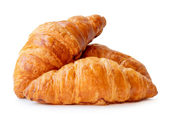 three pieces of croissant in stack isolated on white background with clipping path