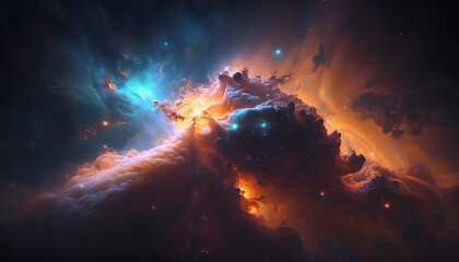 Obraz na płótnie Canvas 3D illustration of a beautiful nebula in deep space with stars and galaxies. Generative AI.