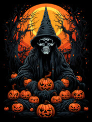 Creative design illustration a grim reaper with jack o lantern AI Generative