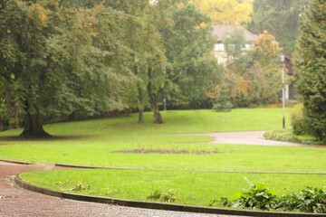 Fototapeta na wymiar Beautiful view of park on rainy day