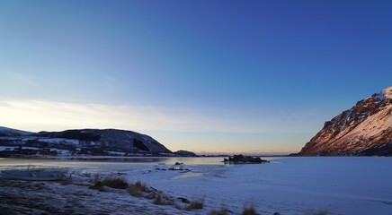 Snow mountain during winter season at Norway, Europe. 