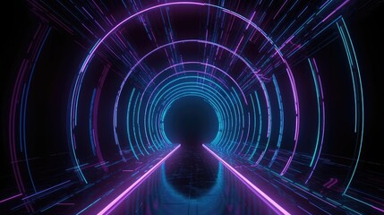 3d rendering. Futuristic glowing tunnel with neon lights