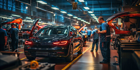 Naklejka premium Modern car repair garage, generative ai