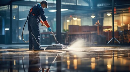 Professional industrial cleaning of a public building, generative ai