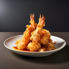 fried shrimp with sauce, Fried shrimps with sauce, crispy golden shrimps, chinese food.