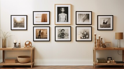 Fototapeta na wymiar living room interior with pictures on the wall generated by AI
