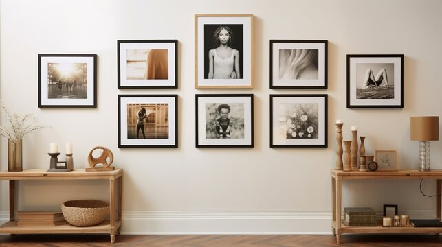 living room interior with pictures on the wall generated by AI