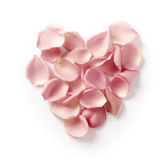A Blush empty heart shaped rose petals isolated on a white background