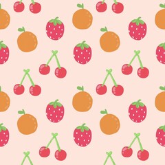 seamless pattern with fruits colorful a pink background