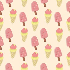 seamless pattern with ice cream on a pink background