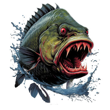angry green fish splashing water clip art preview