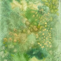 Watercolor golden green abstract background