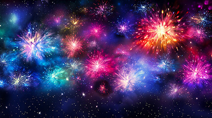 Fototapeta premium Beautiful night sky with colorful fireworks
