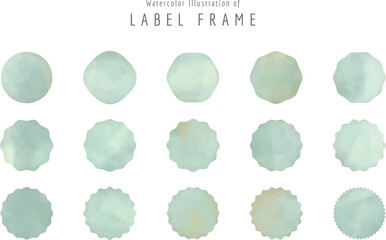 水彩で描いた丸やギザギザのラベル イラスト セット,
割引やセール、タイトルやシールなどの背景に