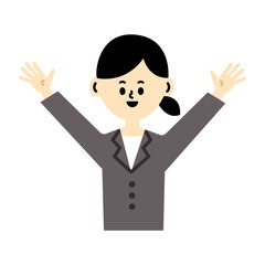 ビジネスパーソン　バンザイ　仕事　女性　上半身　笑顔　喜ぶ　イラスト	
