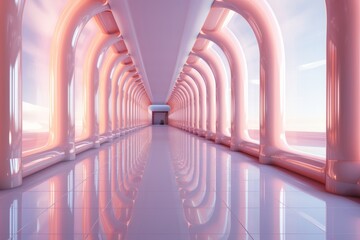 Modern light corridor with interactive touch-sensitive walls, offering a glimpse into a futuristic world, Generative AI 