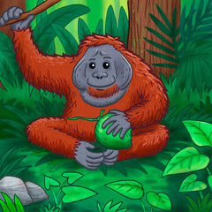 Digital Illustration of Red-Orange Orangutan: Symbol of Wildlife Conservation