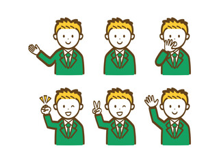 シンプルな男性会社員のポーズ別イラストセット