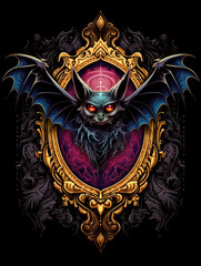 illustration design of a bat with ornament on the black background AI Generative