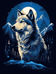 illustration design of a wolf on the black background AI Generative