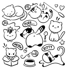 hand drawn cartoon cat doodle line art