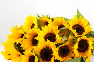Beautiful and fresh sunflowers isolated against a white background. (Generative AI)