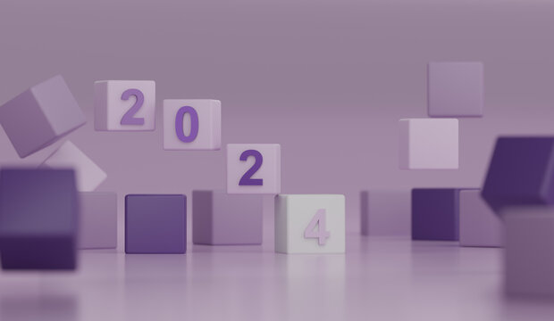 Minimal 3d multicolor cube block on purple background concept online business growth Delivery of goods Service and after-sales service reminders sale volume increase and trend in 2024.
