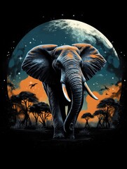 illustration elephant on the black background AI Generative