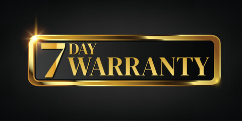 7 day warranty logo with golden shield and golden ribbon.Vector illustration.