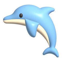 Dolphin 3d realistic illustration, blue animal on blue isolated background