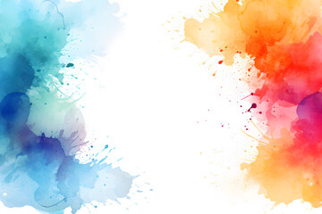 Colorful watercolor splash in white background border design with copy space