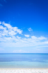 Fototapeta na wymiar Tropical white sand beach in a blue sky sunny day. Portrait. Aglicay, Romblon, Philippines