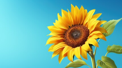 Summer Beauty Bright Sunflower Isolated on Blue Background. Generative AI