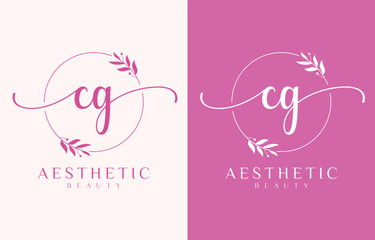 Letter CG Beauty Logo with Flourish Ornament