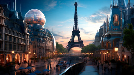 Paris as imagined in the year 2100 - obrazy, fototapety, plakaty