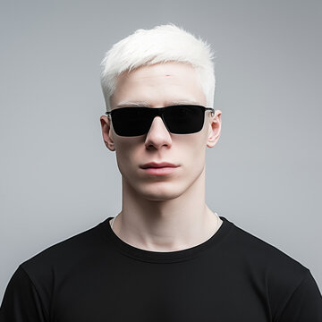 sunglasses, glasses, cool, handsome, fashion, albino, albine, albin, guy, face, boy, people, fashion model, person, men, model, black, white, hair, serious, expression, style, studio, trendy, one, tre
