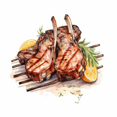 Cartoon grilled lamb chops illustration
 - obrazy, fototapety, plakaty