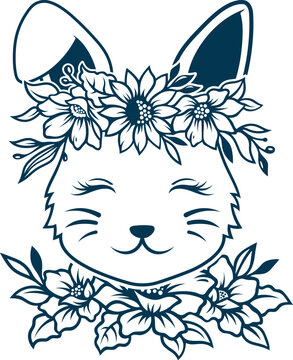 Aesthetic Floral Bunny Tattoo Silhouette Graphics