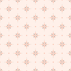 In this seamless pattern, make a flower with orange petals alternating with gray. Arranged on light orange background. Decorated with small orange diamond placed alternately neatly.