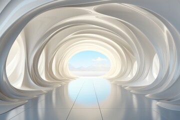 Obraz premium White tunnel with a transparent ceiling, allowing natural light to filter in, Generative AI