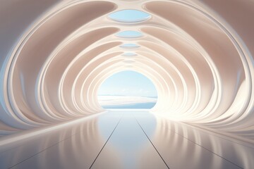 Obraz premium White tunnel with a transparent ceiling, allowing natural light to filter in, Generative AI