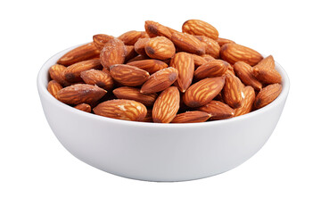 Dry roasted Almonds in white bowl isolated on white background