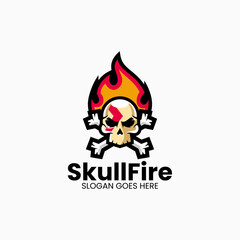 Vector Logo Illustration Skull Fire Simple Mascot Style