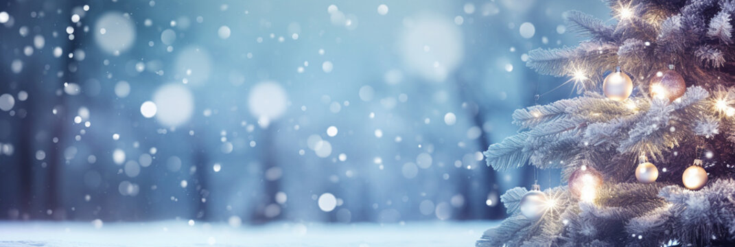 Christmas Tree Outside On A Snowy Night