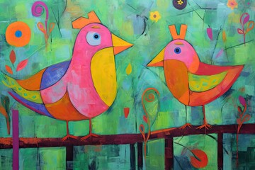 Hens colorful painting