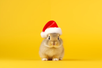 Christmas Bunny on Yellow Background