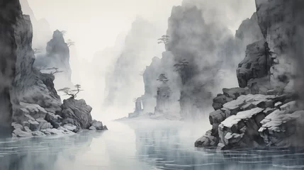 Foto op Canvas mountain and river chinese Ink wash painting © Anpm